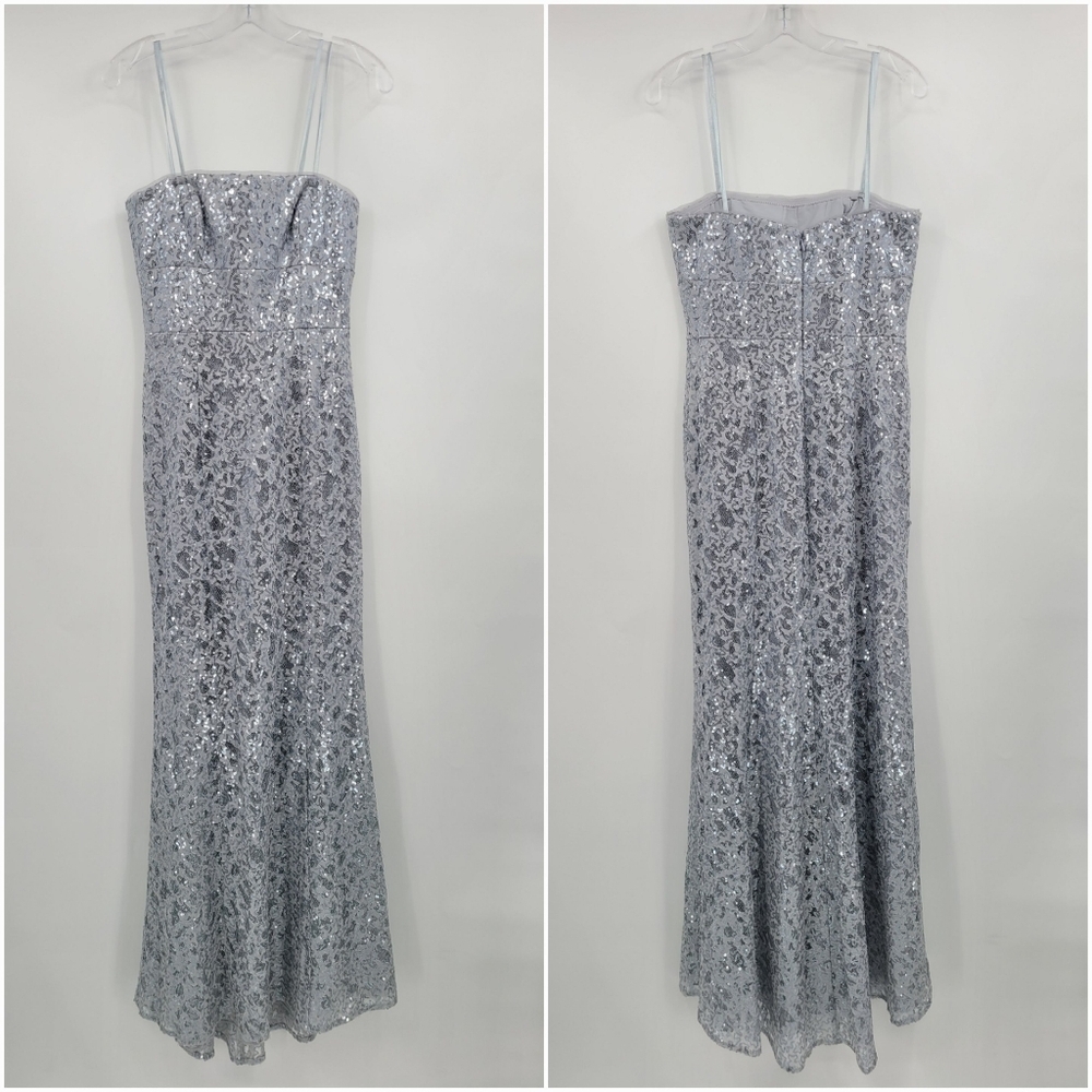 BCBGMaxAzria Silver Natasha Lace and Sequin Strapless Dress